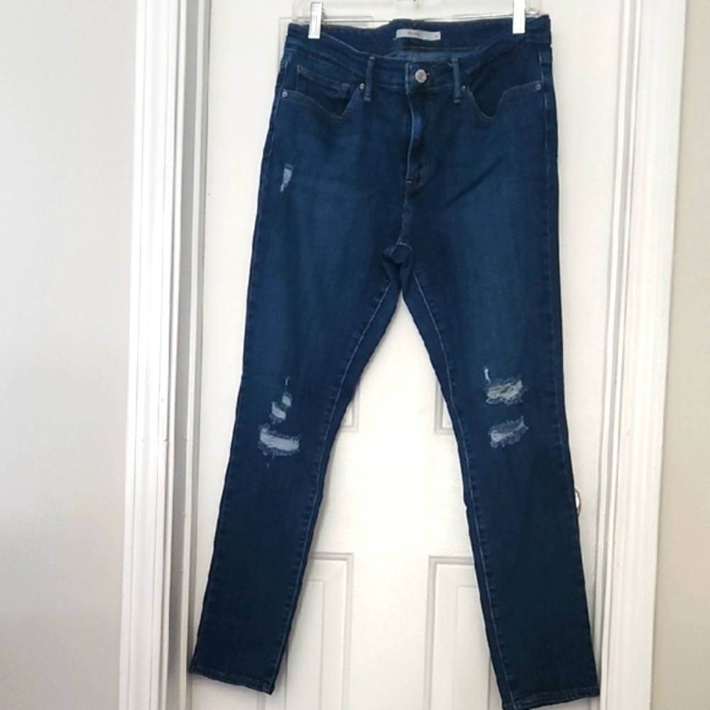 Skinny Blue Jeans with Distressed Details